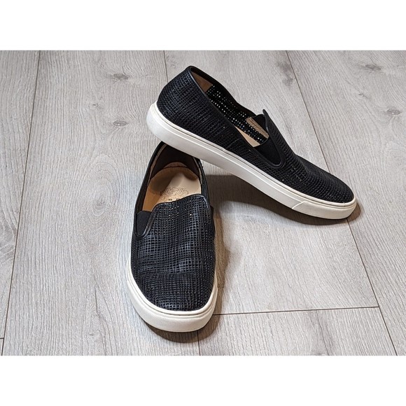 Vince Camuto Becker Black Leather Open Weave Slip On Loafer Sneaker sz 8.5 - Picture 1 of 10
